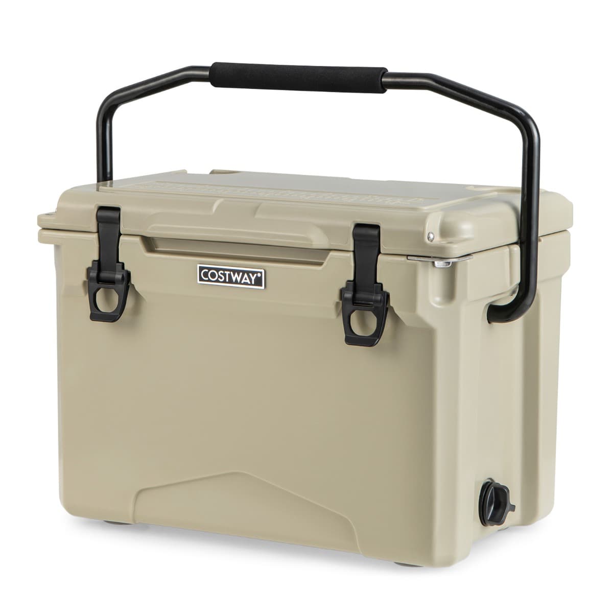 CostwayGlacière Isotherme Portable 21 L avec Bouchon de Vidange et Porte-gobelets Glacière Rigide Étanche Rétention de Glace de 5 à 7 Jours Brun